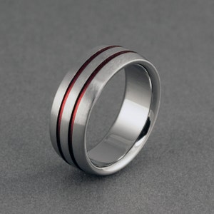 Titanium Red Wedding Ring with Beveled Edges, Engagement or Promise Band for Men or Women, Personalized Unique Gift for Him or Her image 3