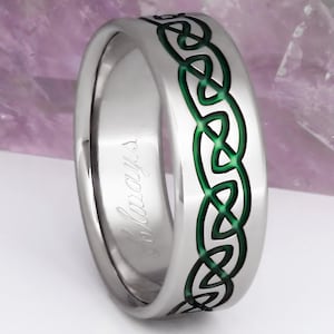 Green Inlay Celtic Ring in Titanium – Alternative Metal Statement Band