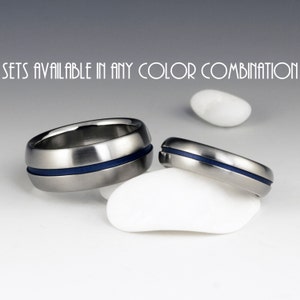Titanium Anniversary Rings, Titanium Wedding Bands, Mens Ring, Womens Ring, Promise Rings, His and Hers Rings, Custom Engraving, Blue Rings