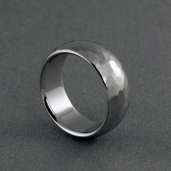 Titanium Hand Hammered Ring in a Half Round Profile, Polish or Matte Finish, Mens or Womens Wedding Band