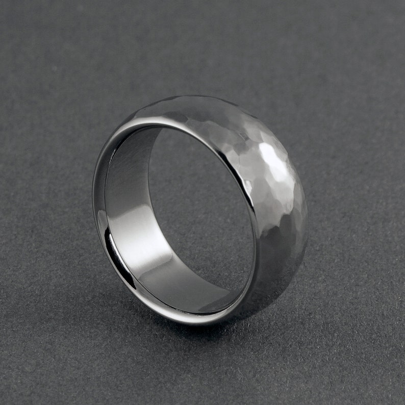 Titanium Hand Hammered Ring in a Half Round Profile, Polish or Matte Finish, Mens or Womens Wedding Band image 1
