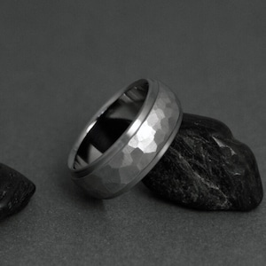 Handmade Titanium Ring: Faceted Hammered Texture, Stepped Edges
