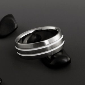 Titanium White Wedding Ring with Beveled Edges, Engagement or Promise Band for Men or Women, Personalized Unique Gift for Him or Her image 1