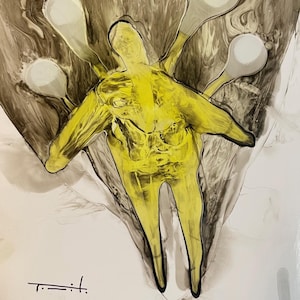 Original Painting by Jose Tonito.Quirky figure.Fantastic details.Organic realism.Like an Angel.Watch the video!