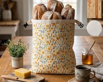 Sac à pain en cire d'abeille naturelle - Floral en coton bio pour conserver les aliments (17 x 13 po.)