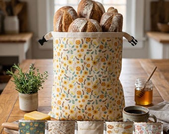 Natural Beeswax Bread Bag – Floral Organic Cotton Food Storage (17" x 13")