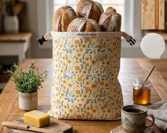 Natural Beeswax Bread Bag – Floral Organic Cotton Food Storage (17" x 13")