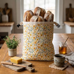 Extra Large Beeswax Bread Bag – Floral Organic Cotton Food Storage (17" x 13")