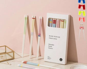 5er Set Essstäbchen aus Keramik | Japanisches Geschirr im nordischen Stil | mit 5-farbigen Turnschuhen