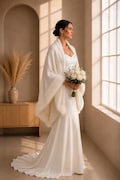 White Bridal Knit Shawl with Faux fur, Soft Wool Wedding Wrap, Bride accessories product logo