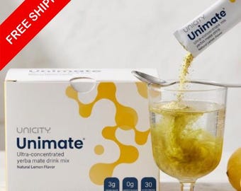 Unimate Yerba Mate Drink Mix Lemon Flavor | Energy Tea Sticks 30 Pack