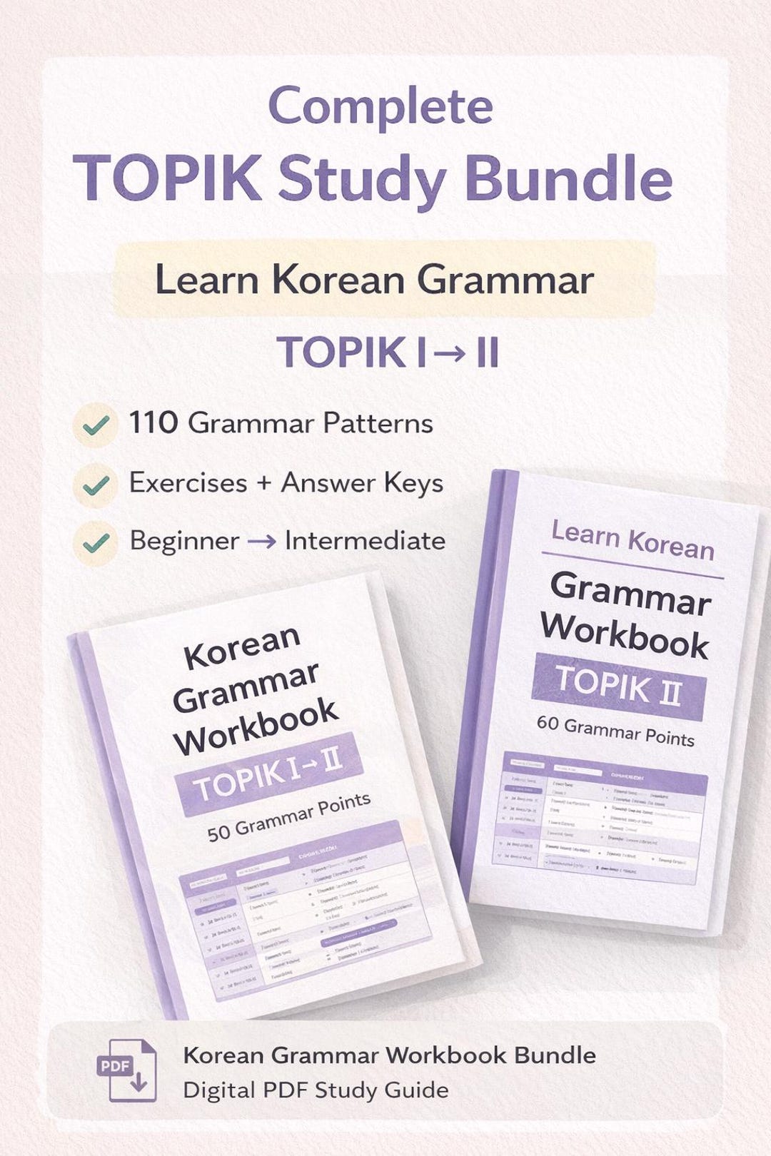 Topik Point Korean Grammar Workbook Bundle | Topik I to II + Topik II | 110 Grammar ...