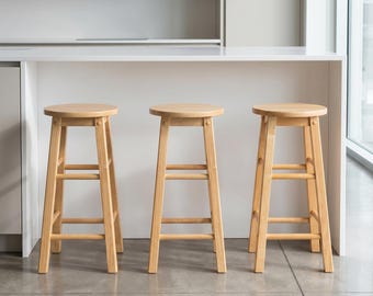 29-Inch Stool, Natural Wood Barstool - Backless Round Counter Height Stool for Kitchen & Island
