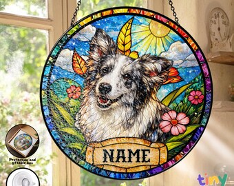 Custom Dog Memorial Photo Stained Glass, Personalized Pet Portrait Stained Glass Suncatcher Dog Loss for Window Hanging, Gift, Decor Home