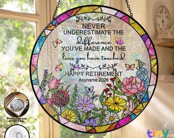 Personalized Retirement Stained Glass Suncatcher, Happy Retirement Gift, Custom Name Year Window Hanging, Teacher Coworker Keepsake Gift