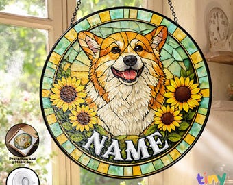 Custom Dog Memorial Photo Stained Glass Suncatcher, Personalized Pet Portrait Stained Glass Dog Loss for Window Hanging, Gift, Decor Home