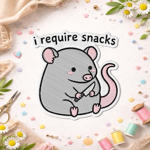 I Require Snacks Patch Funny Possum Patch Cute Animal Meme Gift Goblincore Humor Embroidered Iron On Patch for Backpacks, Clothes, Jean, Hat