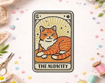 The Audacity Cat Tarot Cart Patch, Bookish Book Lover Sarcastic Ginger Kitten Patches For Clothes, Jackets, Backpacks, Hats