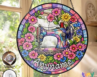 Custom Sewing Machine Suncatcher, Personalized Stained Glass Sewing Craft Room for Window Hanging, Gift, Decor Home, Ornament