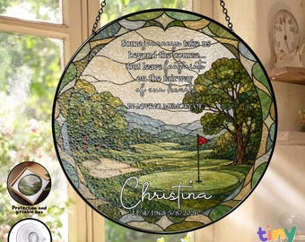 Custom Golf Memorial Stained Glass Suncatcher, Personalized Golfer Name Remembrance Sympathy Fairway Window Hanging Loss Gift