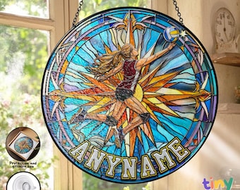 Personalized Volleyball Stained Glass Suncatcher, Custom Name Volleyball Girl Window Hanging, Athlete Gift for Volleyball Players Team Gift