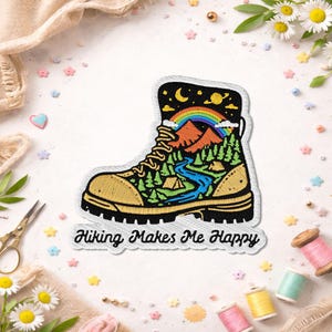 Hiking Makes Me Happy Patch, Camping Adventure Hiker Outdoor Nature Lover Campfire Forest Embroidered Patch For Clothes Jacket Backpack Hat