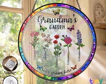 Custom Grandma Garden Mothers Day Suncatcher, Personalized Grandma's Garden Birth Month Flowers for Window Hanging, Gift, Decor Home
