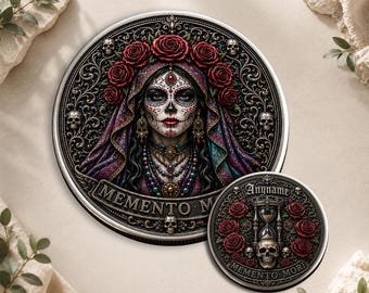 Custom Memento Mori Skull Rose Challenge Coin, Personalized Memorial Name Keepsake, Gothic Inspirational Gift, Motivation Pocket Coin