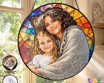 Attrape-soleil photo personnalisé en vitrail, tenture de fenêtre pour portrait de famille personnalisé, cadeau photo pour la fête des mères