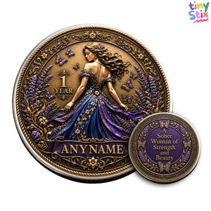 Custom Women's Sobriety Challenge Coin, Personalized Recovery Milestone Name and Years Keepsake, Inspirational Sober Gift for Her