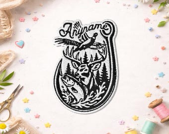 Personalized Hunting Fishing Patch, Custom Hunter Fisherman Embroidered Patch, Wildlife Outdoor Adventure Gift, Camping Nature Lover Gift!