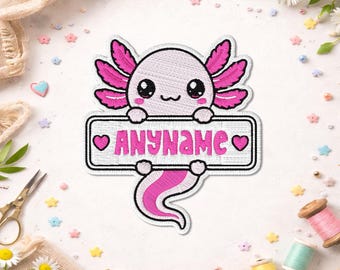 Custom Axolotl Name Patch, Personalized Cute Axolotl Pet Owner Animal Lovers Embroidered Patches for Backpacks, Clothes, Jean, Jacket, Hat