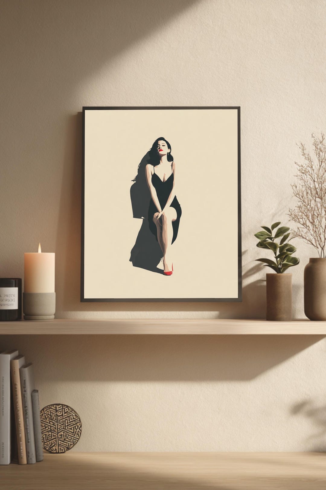 Woman in Black Dress Wall Art, Elegant Fashion Illustration, Minimalist ...