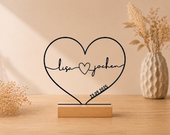 Jubileumcadeau voor stellen, gepersonaliseerd cadeau voor vriend/vriendin, hart met namen, datum, huwelijksgeschenk, verlovingscadeau, Valentijnsdagcadeau, liefde