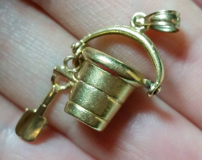 14k 3D Beach Sand Bucket Pail & Shovel Charm Pendant for Etsy