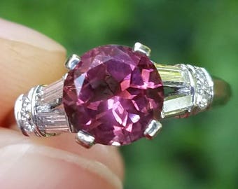 1.35ct Pink Tourmaline & Diamond Solitaire Platinum Engagement Ring