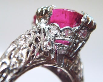 Platinum Pink Tourmaline & Diamond Encrusted Filigree Ring
