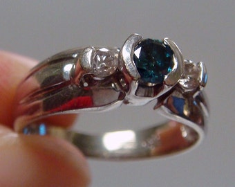 REDUCED!!  14k .36ctw Blue & White Diamond Three Stone Engagement Ring