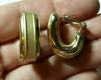 14k Signed Puffy Hooped Earrings