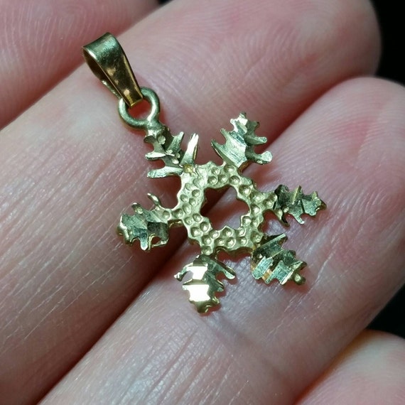 14k Solid Gold Snowflake Charm for Bracelet or Pe… - image 1