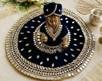Terciopelo azul marino Laddu Gopal Poshak - Traje de diseñador adornado Kundan (talla 0-6)