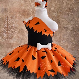 pebbles flintstone orange dress Girls 4 Piece PEBBLES Halloween Dress Costume