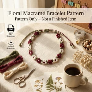 Floral Macramé Bracelet Pattern, Boho Jewelry DIY (PDF Download)