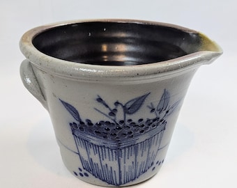 1990 Salmon Falls Stoneware Batter Bowl - Blueberry Basket Pattern - 1 Quart - Made in NH