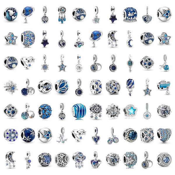 Blaue Stern-Mond-Charm-Perlen für Pandora-Armbänder, 925er Sterlingsilber-Pandora-Charms, himmlisches Reise-Schmuck-Anhänger-Geschenk