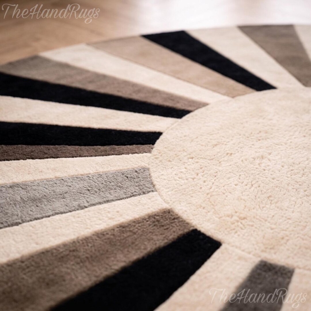 Modern Sunburst Round Hand Tufted Rug - Art Deco Geometric Circle Rug ...