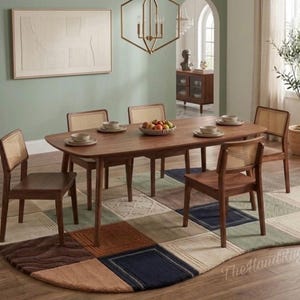 Irregular Shape Area Rug, Modern Patchwork Hand Tufted Wool Rug,Neutral Beige Green Blue Carpet, Scandinavian Living Room Rug, Custom Size