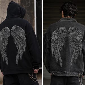 Gray Reflective Angel Wings Patch 12" Large Iron-On Embroidered Feather Applique