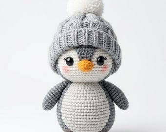 Patrón de pingüino a crochet: pingüino de invierno amigurumi con gorro (nivel principiante avanzado)
