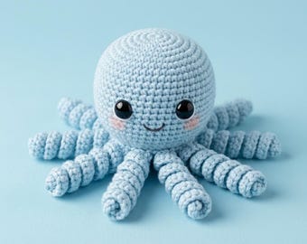 Patrón de amigurumi de pulpo: tentáculos azules en espiral, manualidad DIY para principiantes avanzados (descarga digital)
